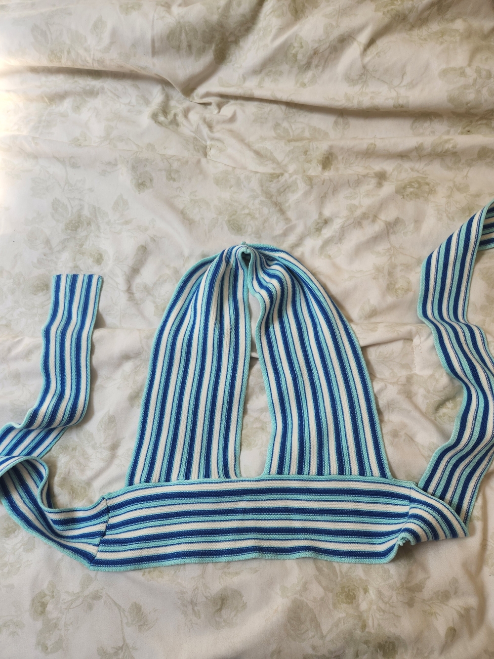 Striped Blue & White Knit Halter Crop Top